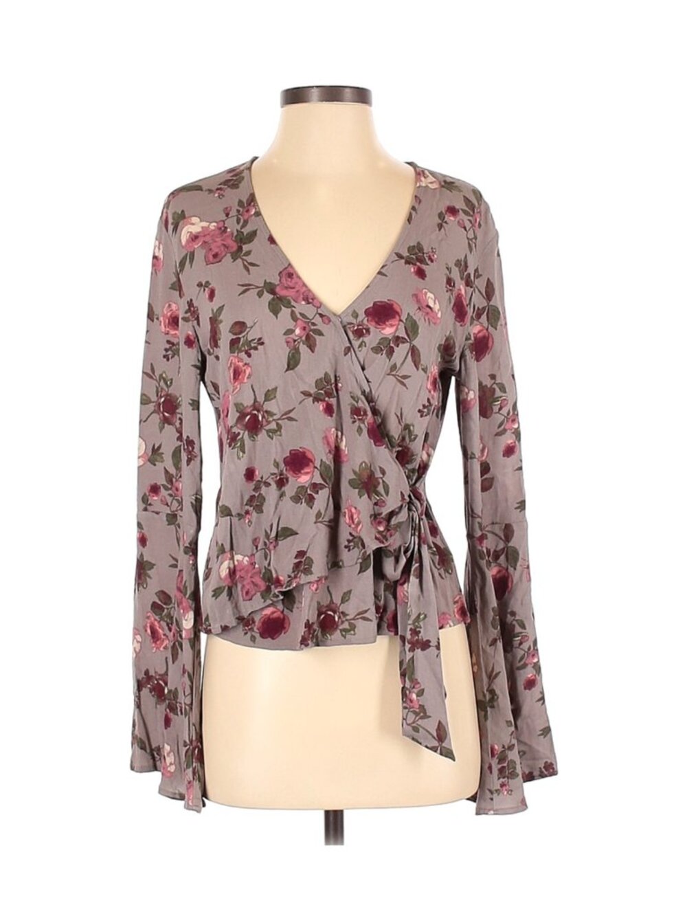 Bell sleeve wrap vintage rose floral blouse